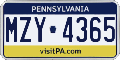 PA license plate MZY4365