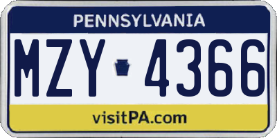 PA license plate MZY4366