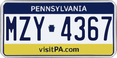 PA license plate MZY4367