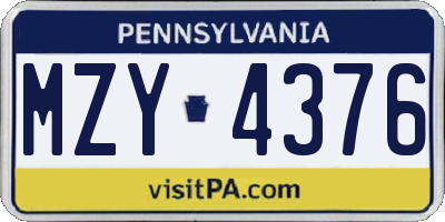 PA license plate MZY4376