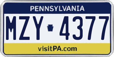 PA license plate MZY4377