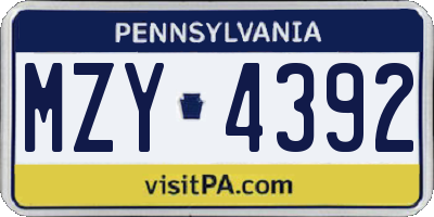 PA license plate MZY4392