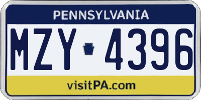 PA license plate MZY4396