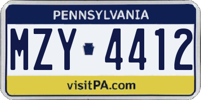 PA license plate MZY4412