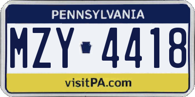 PA license plate MZY4418