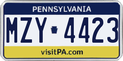 PA license plate MZY4423