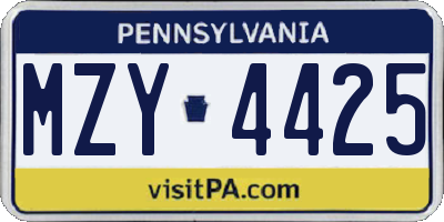 PA license plate MZY4425