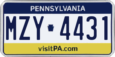 PA license plate MZY4431