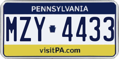 PA license plate MZY4433