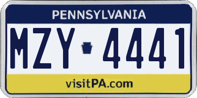 PA license plate MZY4441