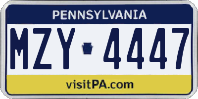PA license plate MZY4447