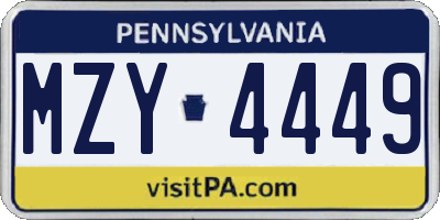 PA license plate MZY4449