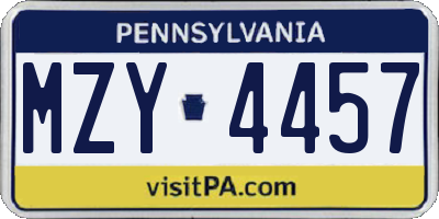 PA license plate MZY4457