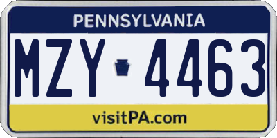PA license plate MZY4463