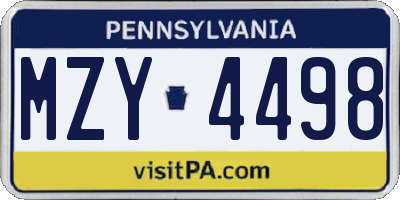 PA license plate MZY4498