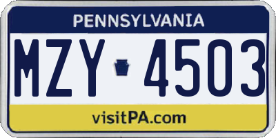PA license plate MZY4503