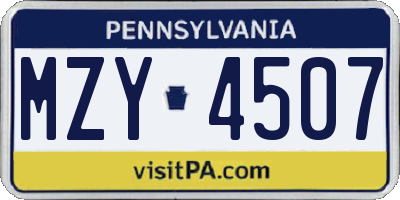 PA license plate MZY4507
