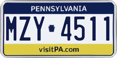 PA license plate MZY4511