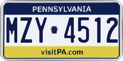PA license plate MZY4512