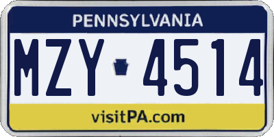 PA license plate MZY4514