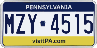 PA license plate MZY4515
