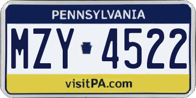 PA license plate MZY4522