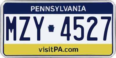 PA license plate MZY4527