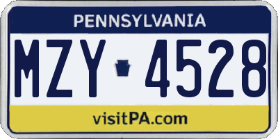 PA license plate MZY4528