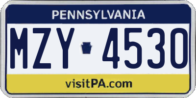 PA license plate MZY4530
