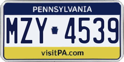 PA license plate MZY4539