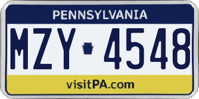 PA license plate MZY4548