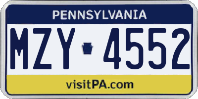 PA license plate MZY4552