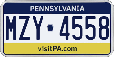 PA license plate MZY4558
