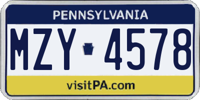 PA license plate MZY4578