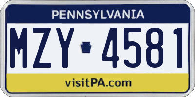 PA license plate MZY4581