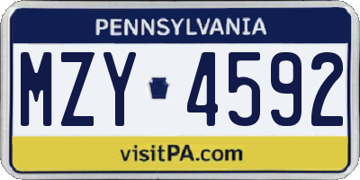PA license plate MZY4592