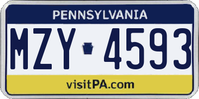 PA license plate MZY4593