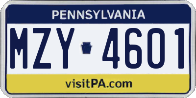 PA license plate MZY4601