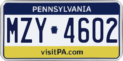 PA license plate MZY4602