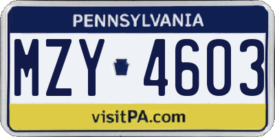 PA license plate MZY4603