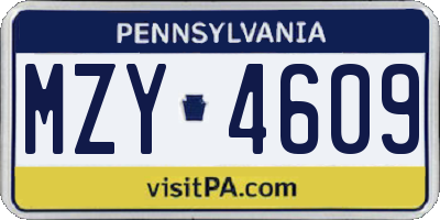 PA license plate MZY4609