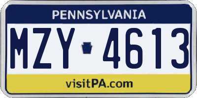 PA license plate MZY4613