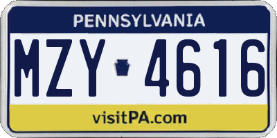PA license plate MZY4616