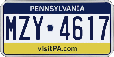 PA license plate MZY4617