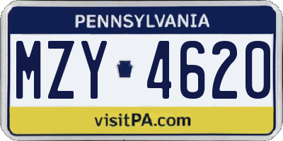 PA license plate MZY4620