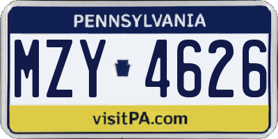 PA license plate MZY4626