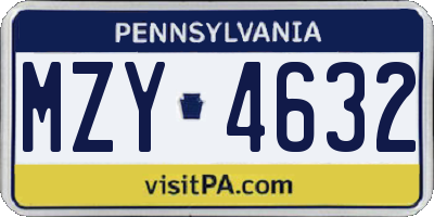 PA license plate MZY4632