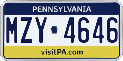PA license plate MZY4646