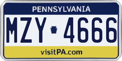 PA license plate MZY4666