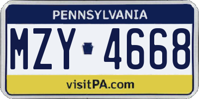 PA license plate MZY4668